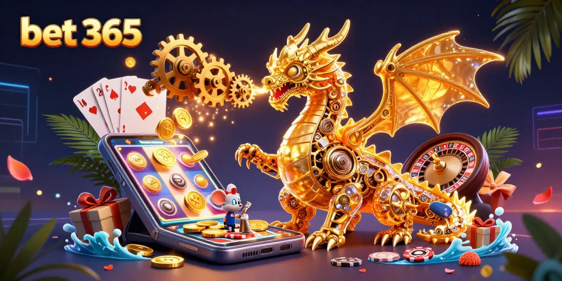 Engage with the dynamic bet 365 experience featuring playful 3D characters amidst a vibrant casino backdrop.