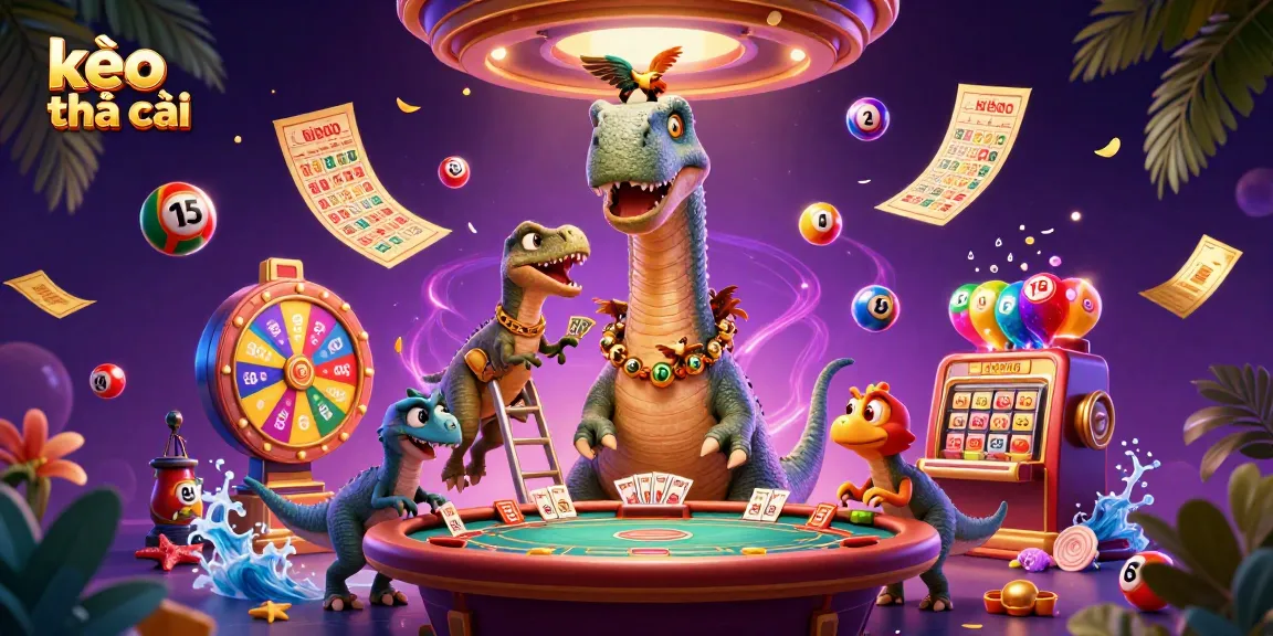 Bet on kèo nhà cái with an engaging 3D cartoon scene featuring whimsical characters and gambling elements.
