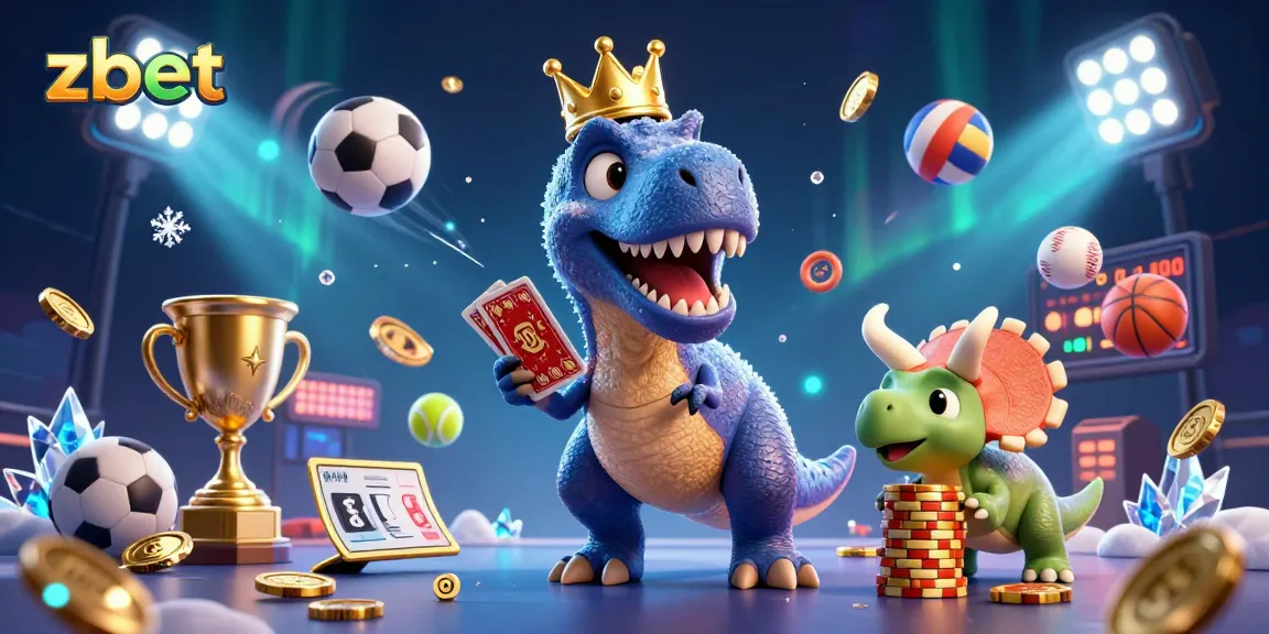 Engage in exciting bets with zbet through a dynamic 3D casino illustration featuring a playful T-Rex.