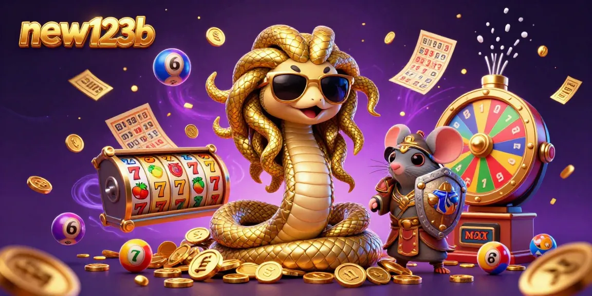 Experience exciting winnings at new123b with colorful slot reels and dynamic lottery elements.