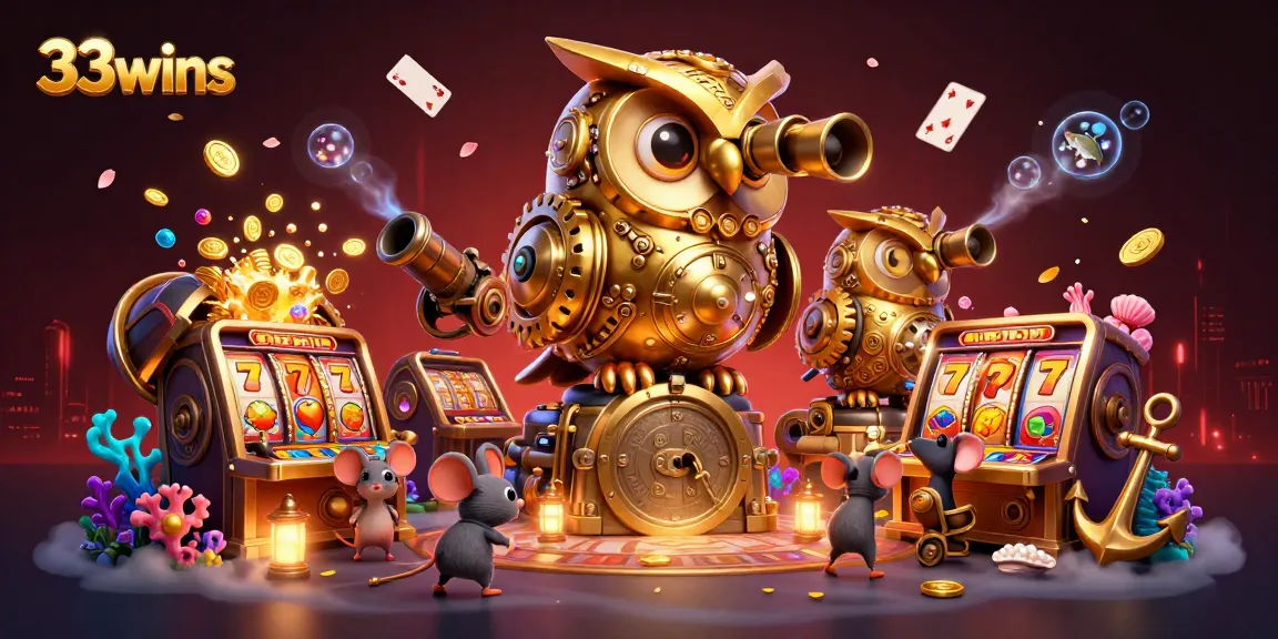 Engage with thrilling 33wins casino action featuring a golden owl and vibrant slot games.